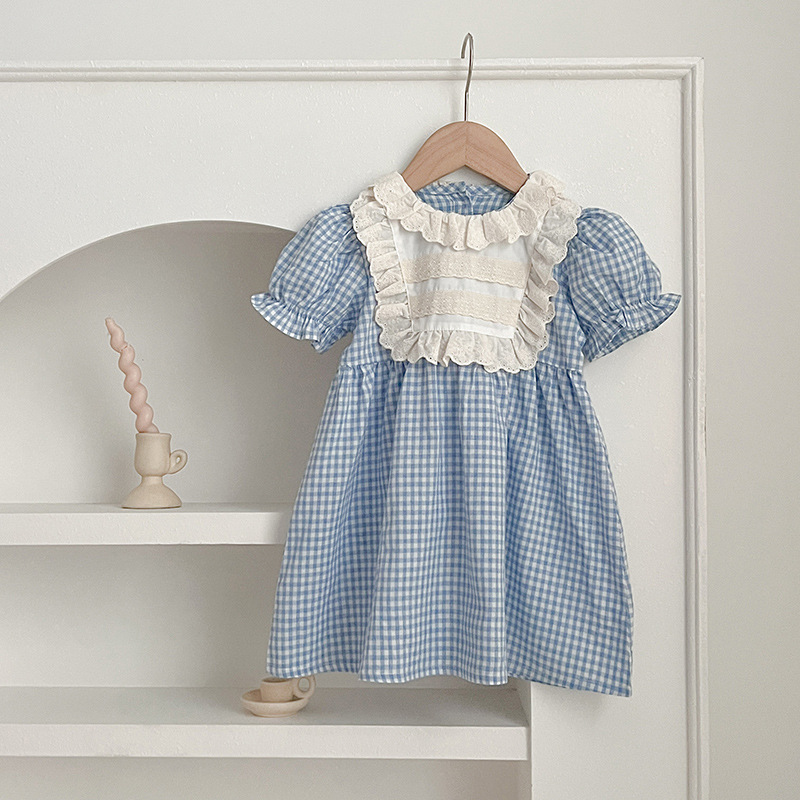 Plaid Lace Collar Baby Girl Sisters Dress - Image 3