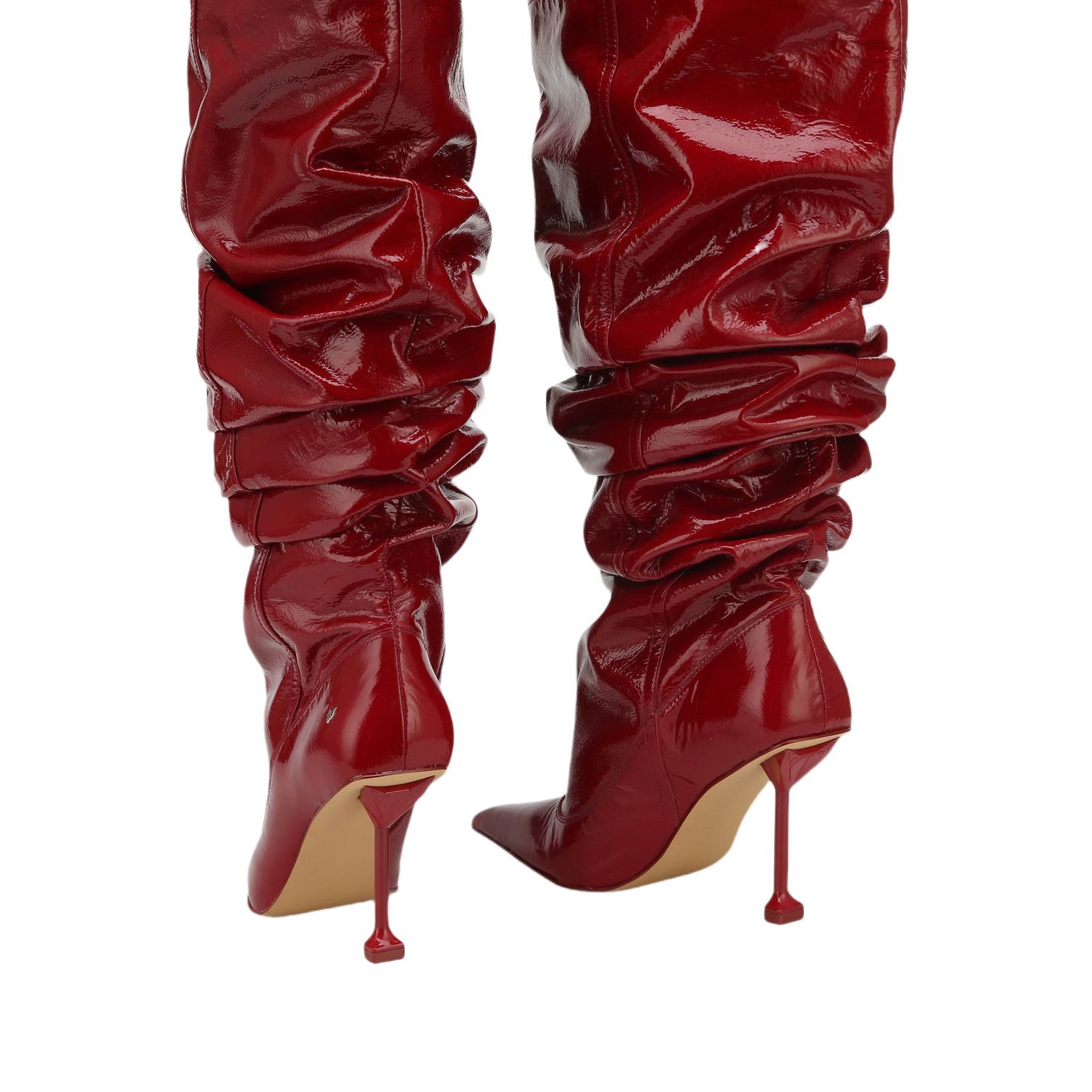 Women's Red Patent Large Tube High-Heeled Long Stiletto Boots - Image 2