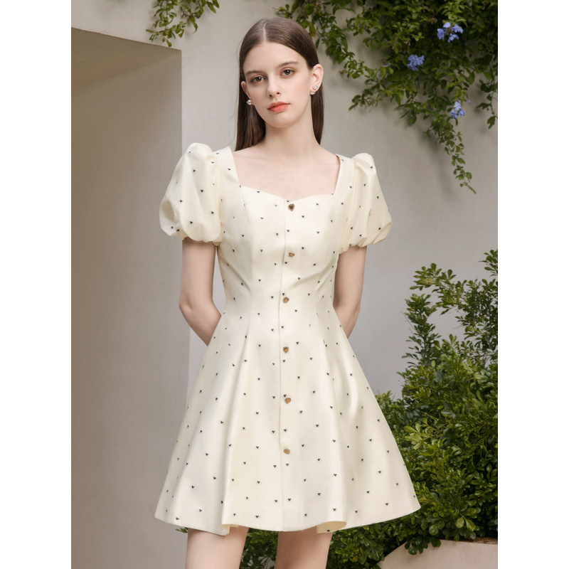 Women's Jacquard Puff Sleeve Dress Women - Image 6
