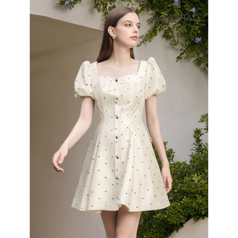 Women's Jacquard Puff Sleeve Dress Women - Image 2
