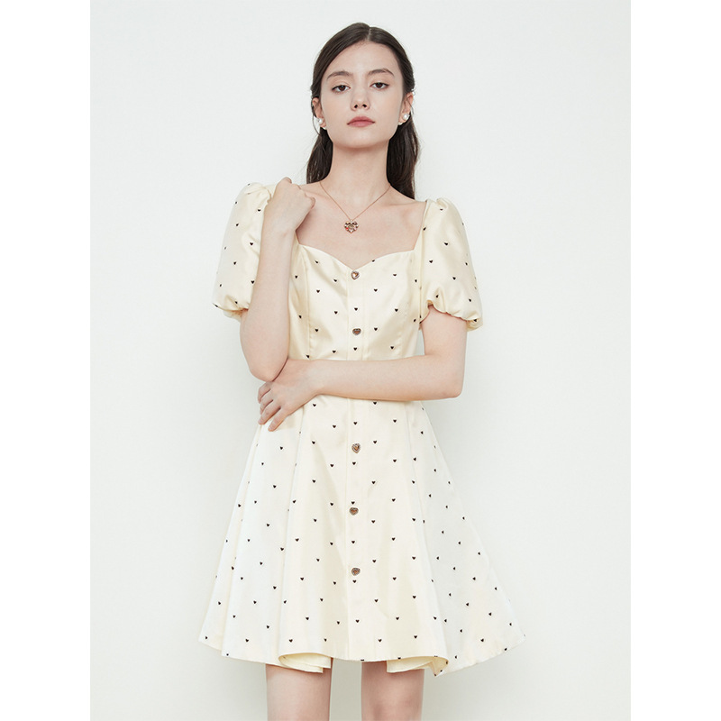 Women's Jacquard Puff Sleeve Dress Women - Image 3