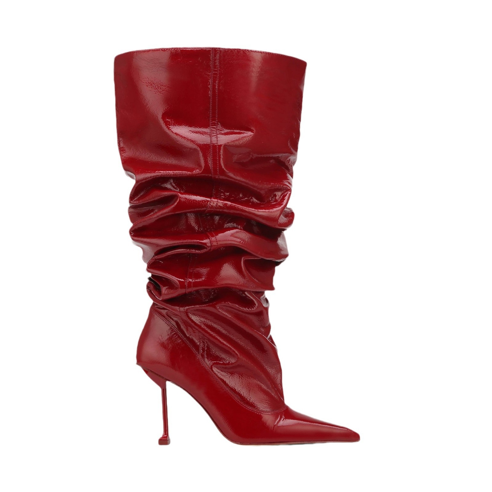 Women's Red Patent Large Tube High-Heeled Long Stiletto Boots - Image 4