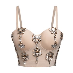 Women's Diamond Studded Slim Fishbone Strap Short Corset