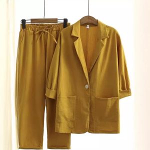 Women's Casual 2-piece Cotton Pant Suit