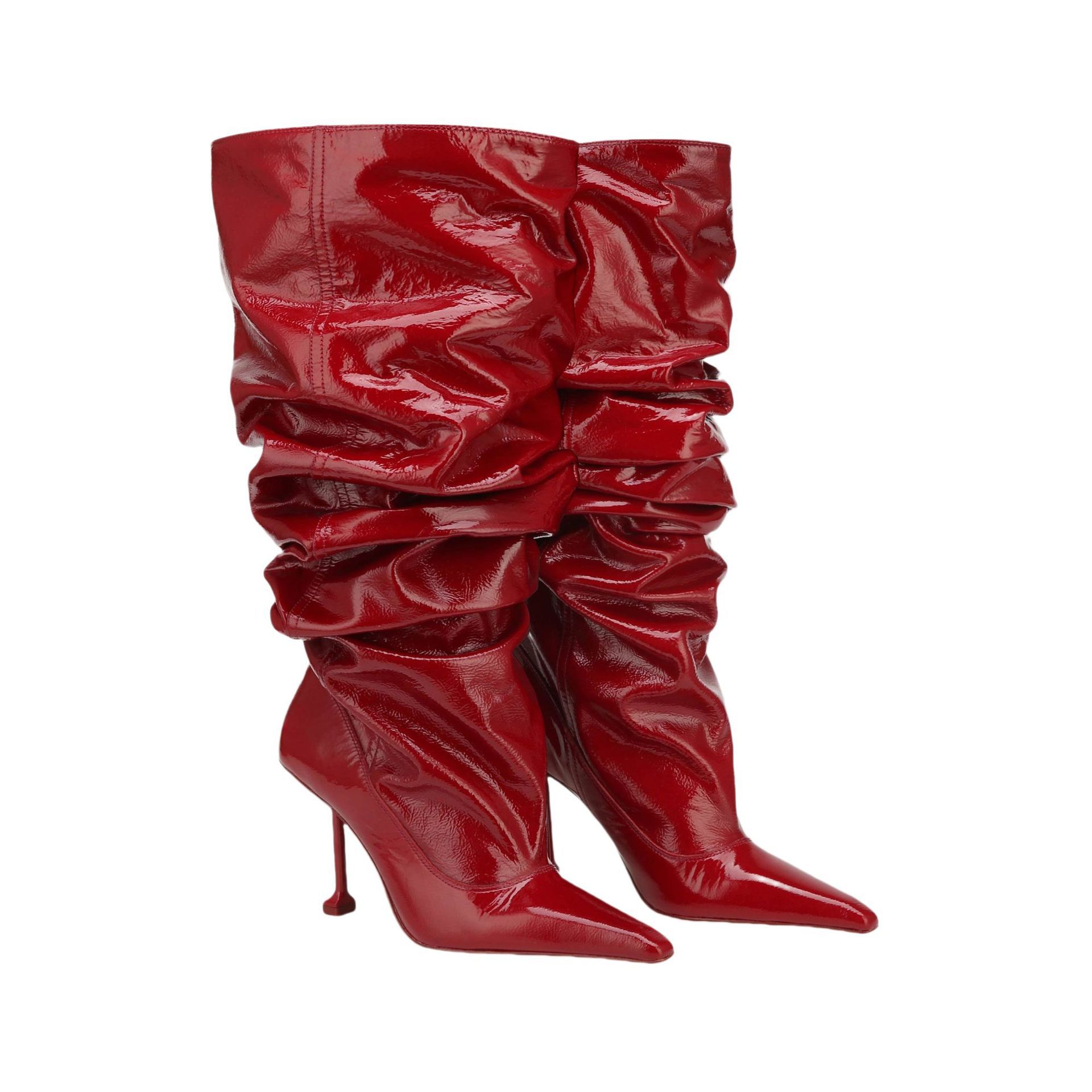 Women's Red Patent Large Tube High-Heeled Long Stiletto Boots