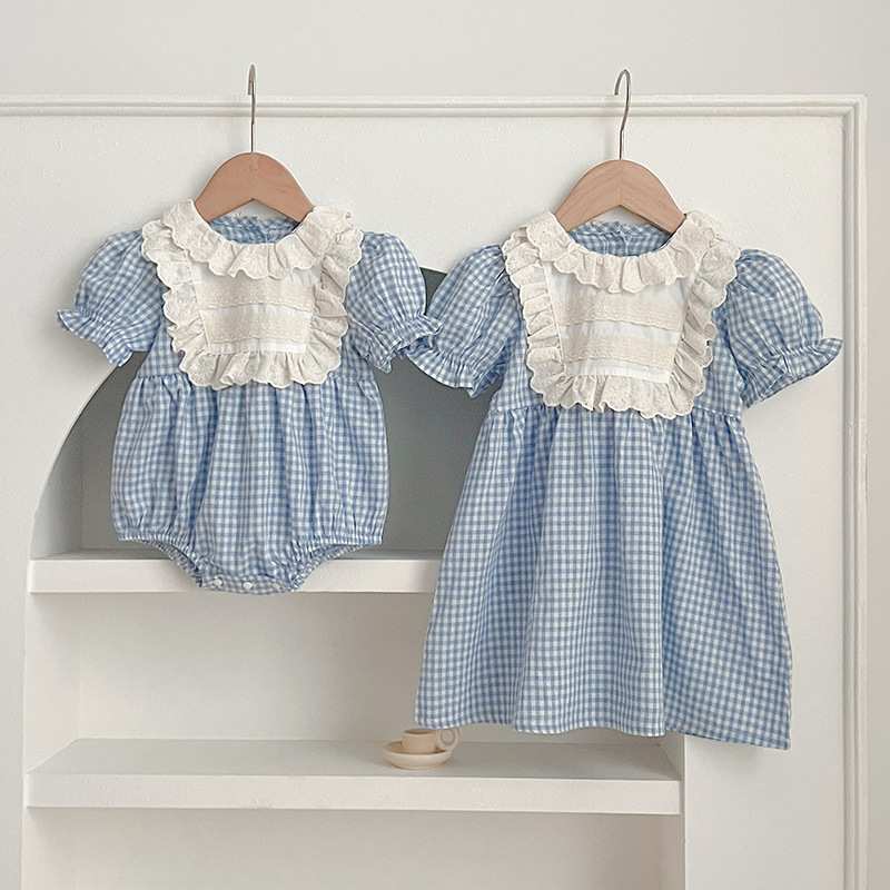 Plaid Lace Collar Baby Girl Sisters Dress