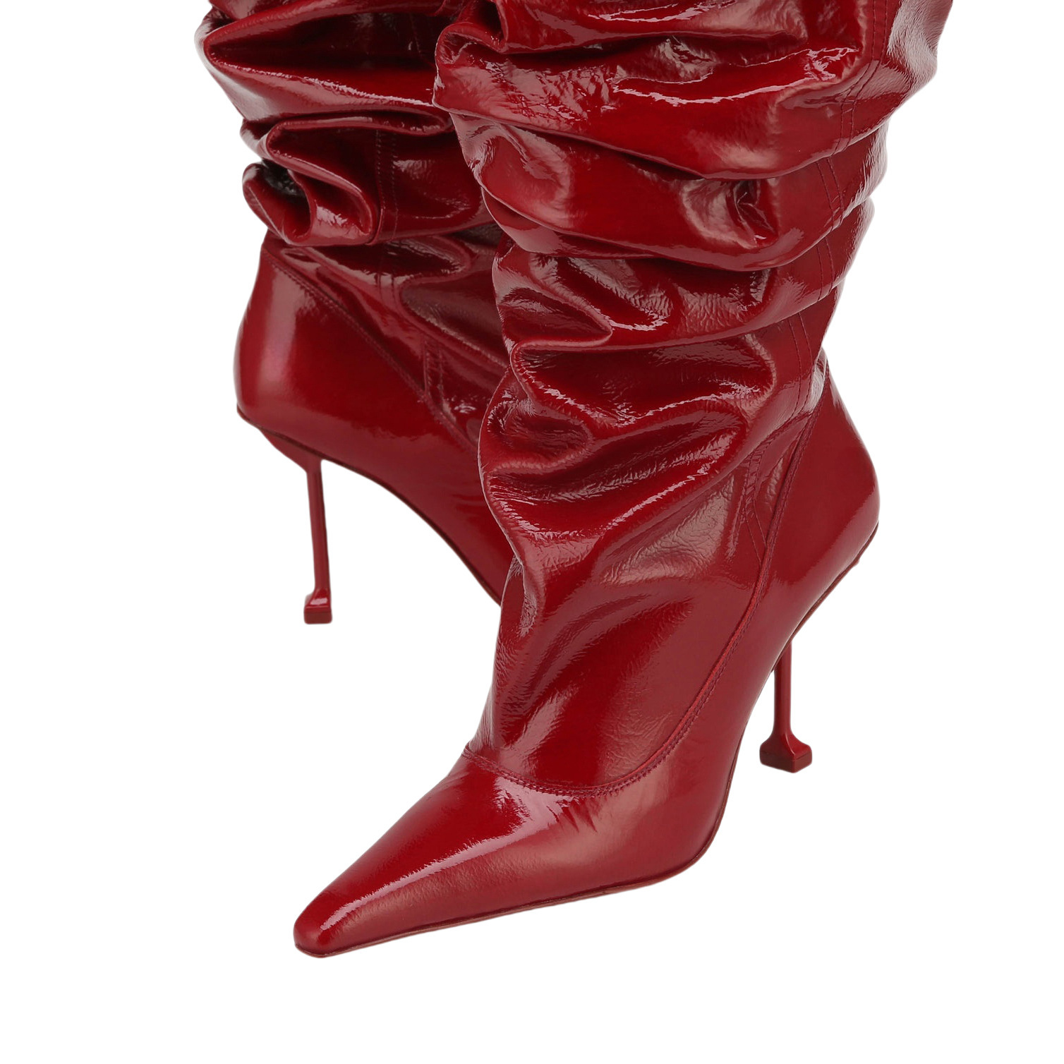 Women's Red Patent Large Tube High-Heeled Long Stiletto Boots - Image 3