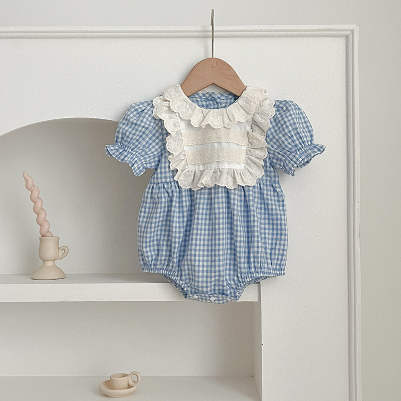 Plaid Lace Collar Baby Girl Sisters Dress - Image 4