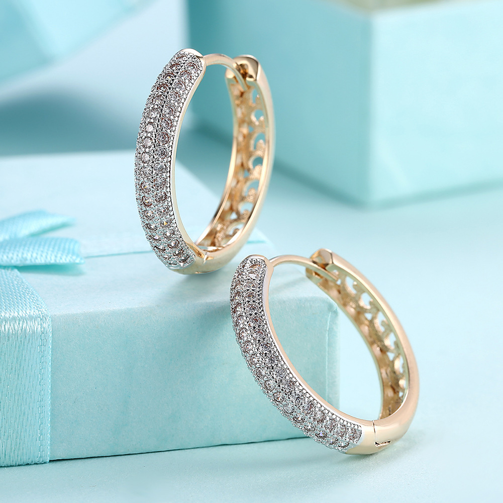 Women’s Elegant Zircon Hoop Earrings – Crystal-Inlaid Sparkle (Gold or Silver)