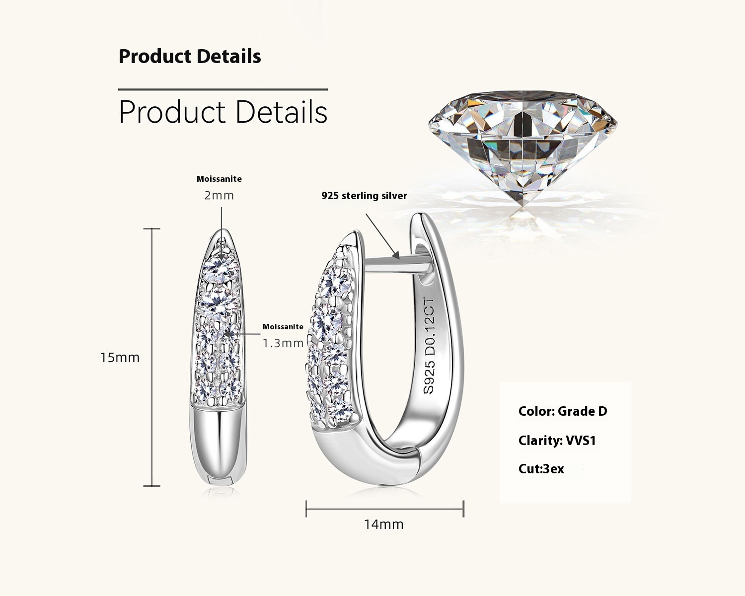 Women’s 0.12 Carat Diamond Hoop Earrings – 925 Sterling Silver (Gold & White Options) - Image 6
