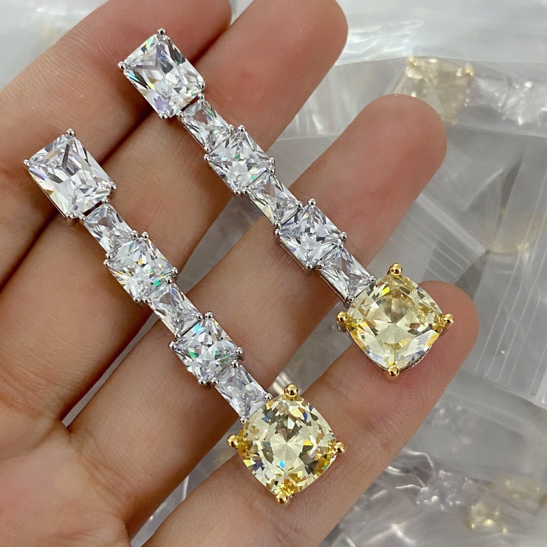 Radiant Trapezoidal Yellow Diamond Zircon Earrings – Sterling Silver Luxury Drop Earrings - Image 4