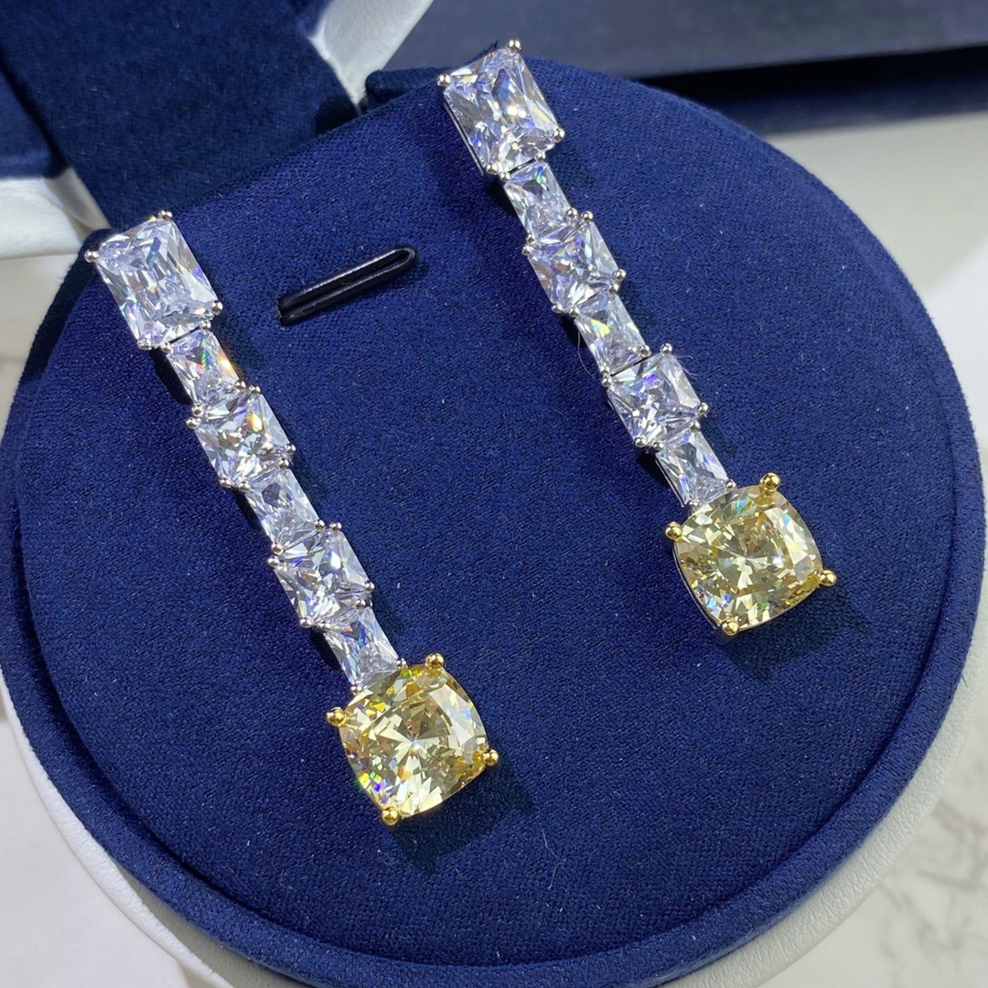 Radiant Trapezoidal Yellow Diamond Zircon Earrings – Sterling Silver Luxury Drop Earrings - Image 2