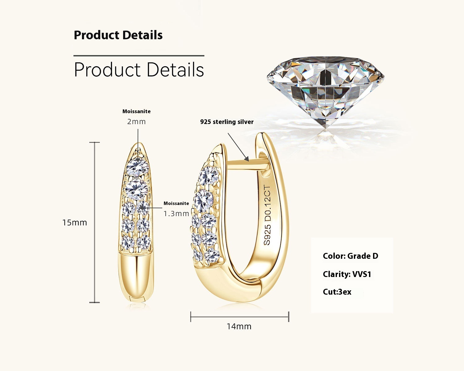 Women’s 0.12 Carat Diamond Hoop Earrings – 925 Sterling Silver (Gold & White Options) - Image 7
