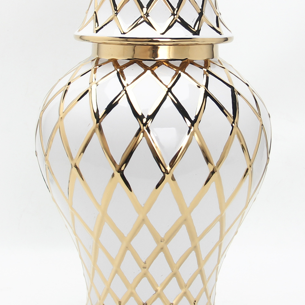White and Gold Ceramic Decorative Ginger Jar Vase - Image 3