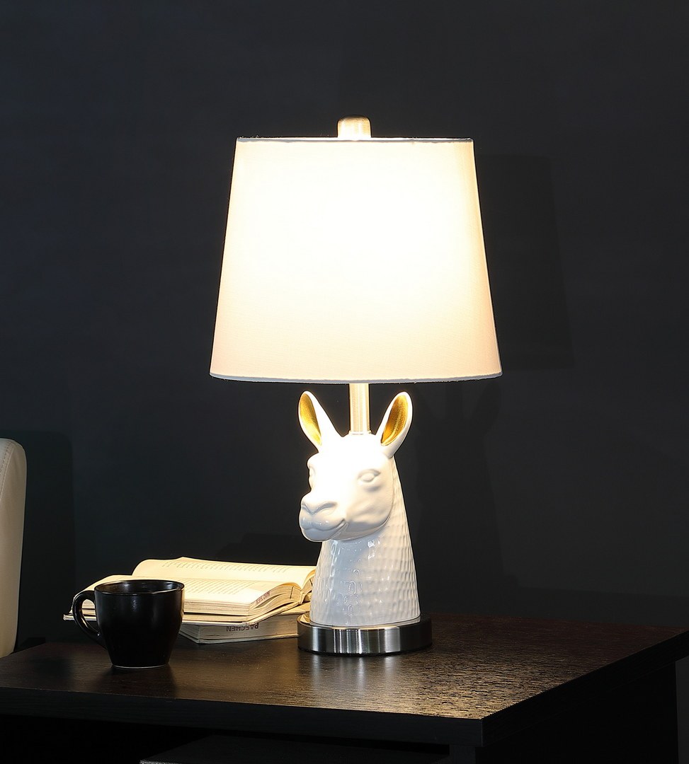 a White Llama Bust Resin Table Lamp - Image 2