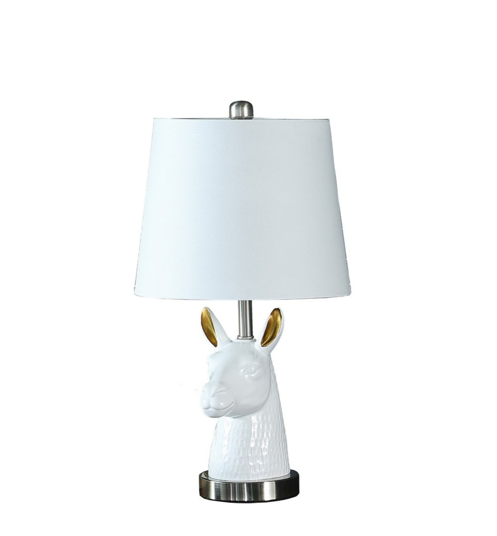 a White Llama Bust Resin Table Lamp
