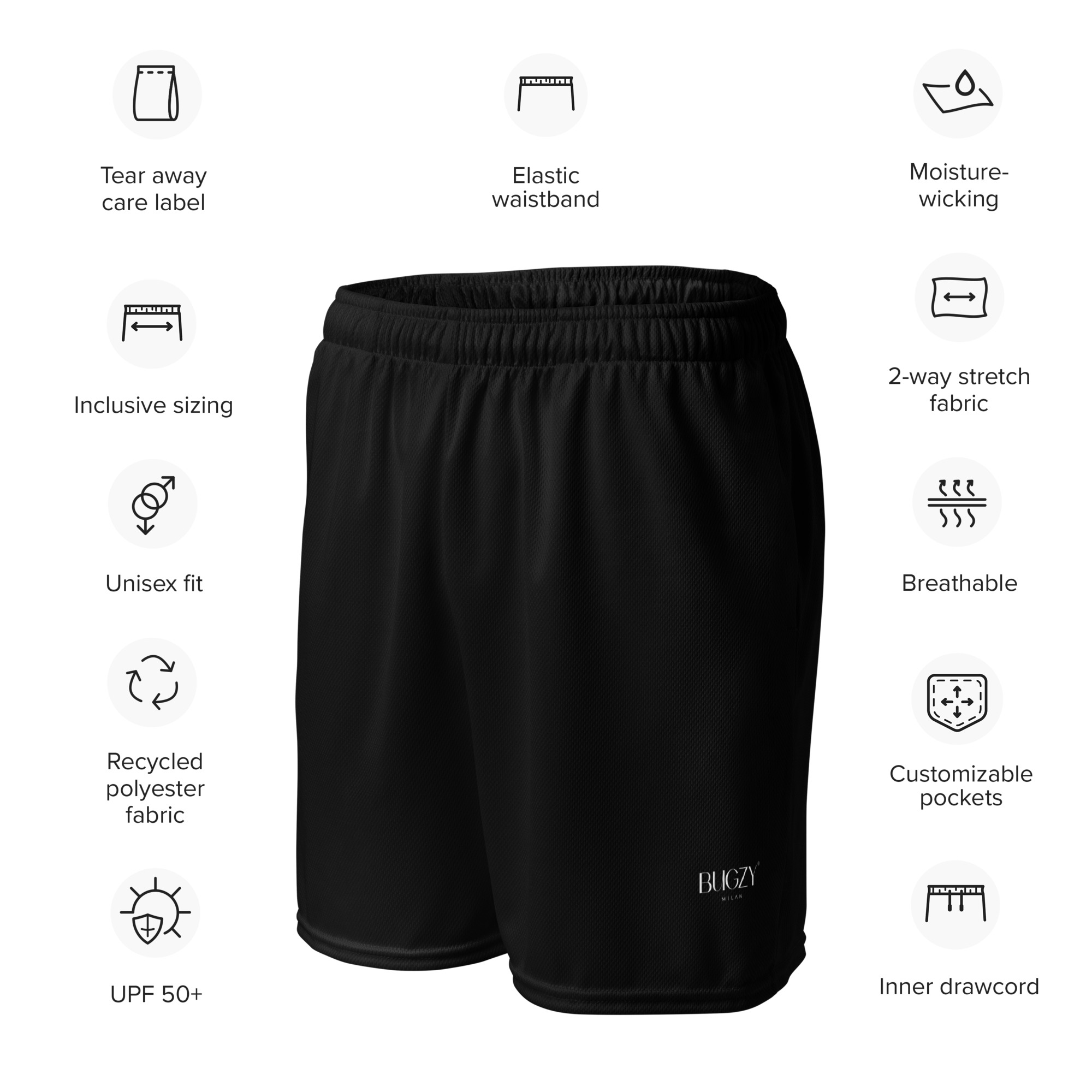 Bugzy Milan Unisex mesh shorts - Image 6