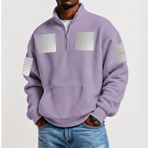 Bugzy Milan Half Zipper Men's Waffle Knit Casual Sweatshirt