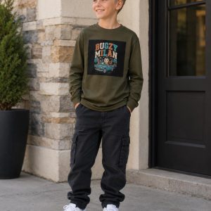 Bugzy Milan Kid's Drop Shoulder Long Sleeve T-Shirt 9-14 years old