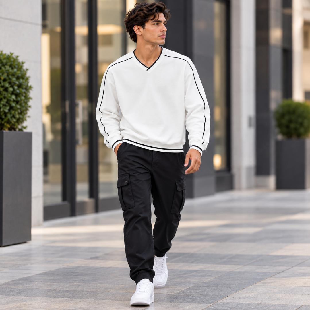 Bugzy Milan Unisex Color Block V-Neck Sweatshirt - Image 2